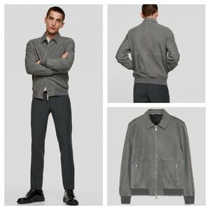 Zara Suede Bomber Jacket S Grey biker leather coat